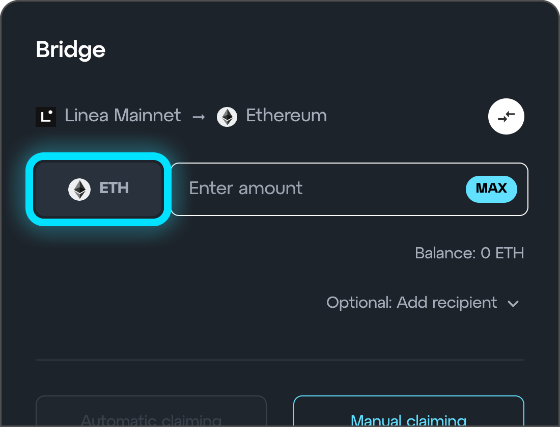 Linea bridge select token